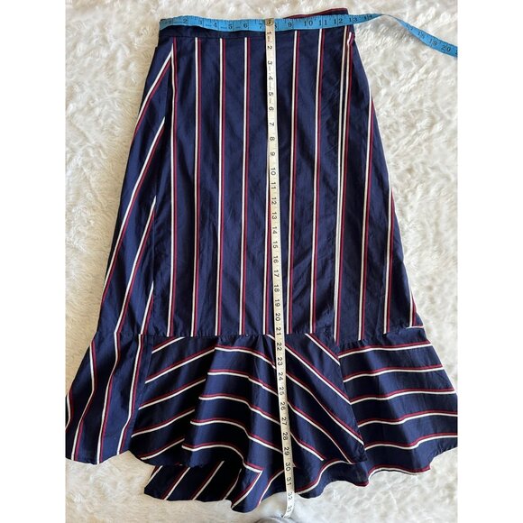 NWT French Connection Striped Ruffled Wrap Midi Skirt Nautical Print - Size 2 - Picture 2 of 7